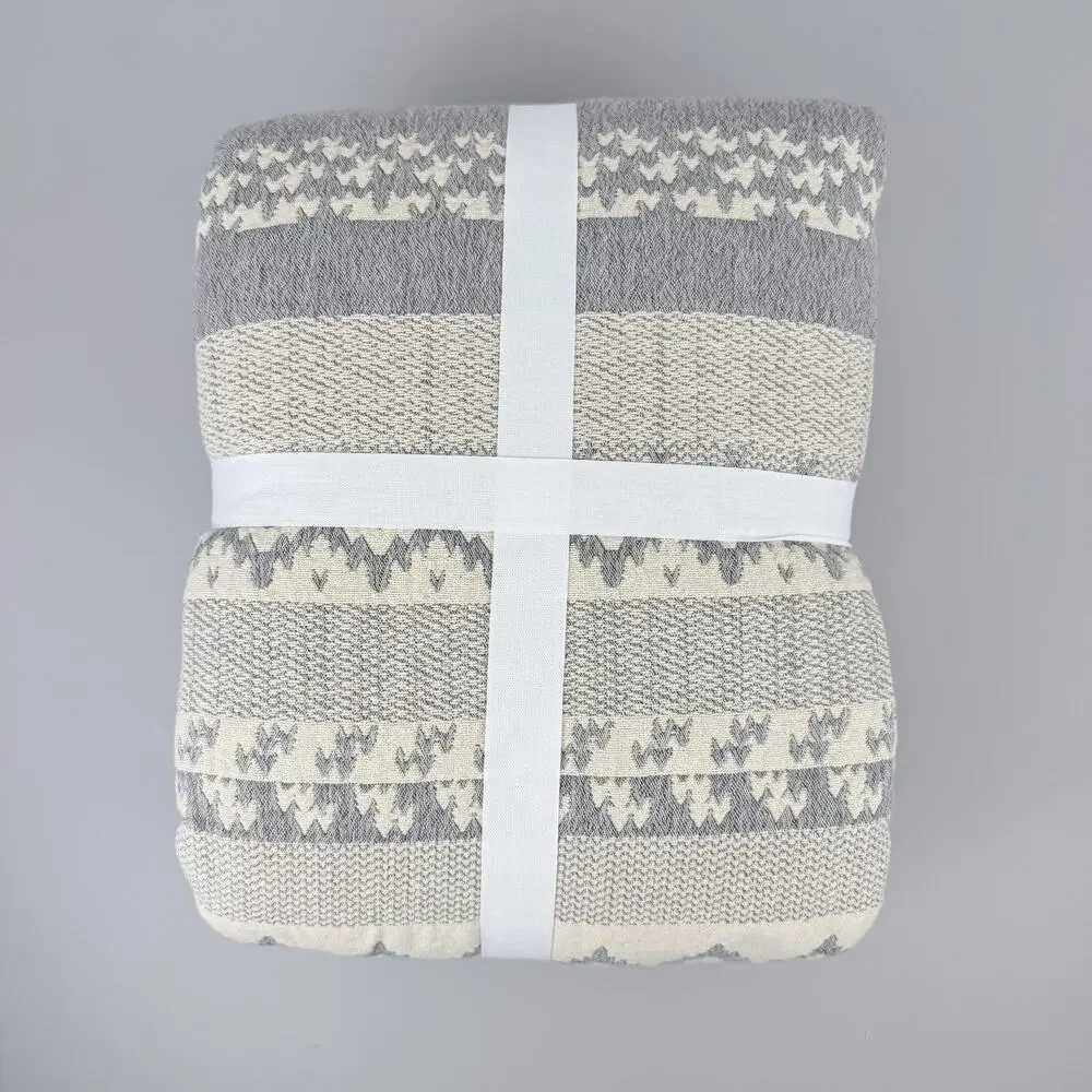 Pottery Barn Fair Isle Jacquard Duvet Cover King/Cal King Gray Cotton Linen NEW